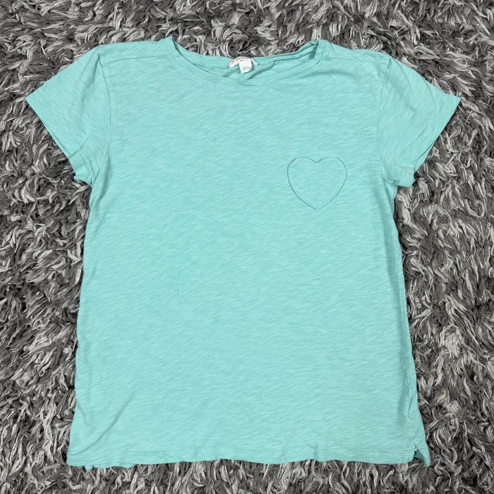 Crewcuts Girls Size 16 Aqua Green Slub Cotton Heart Pocket T-Shirt Short Sleeve